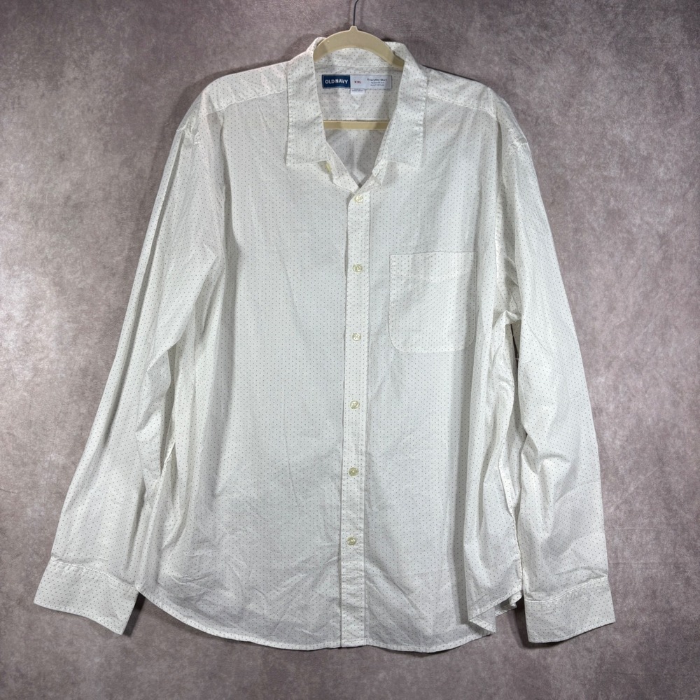 Old Navy Button Down Shirt Mens XXL White Everyday Shirt Polka Dot Flex Work NEW